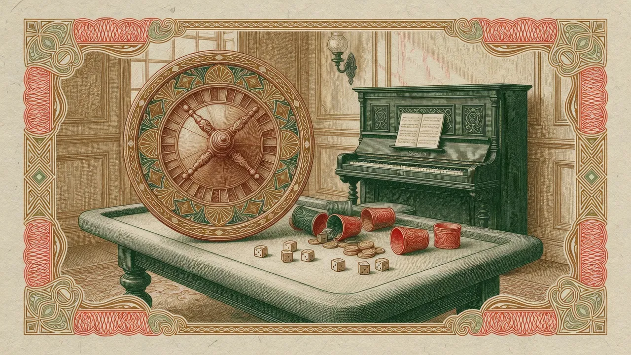 Saloon back room with roulette and dice